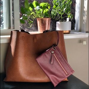 Street level reversible faux leather tote